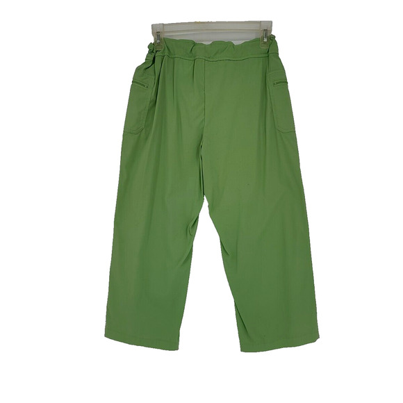 Danskin Woman Green Cropped Pants Size Small Cargo Zip Pockets Adjustable Waist - Picture 2 of 8